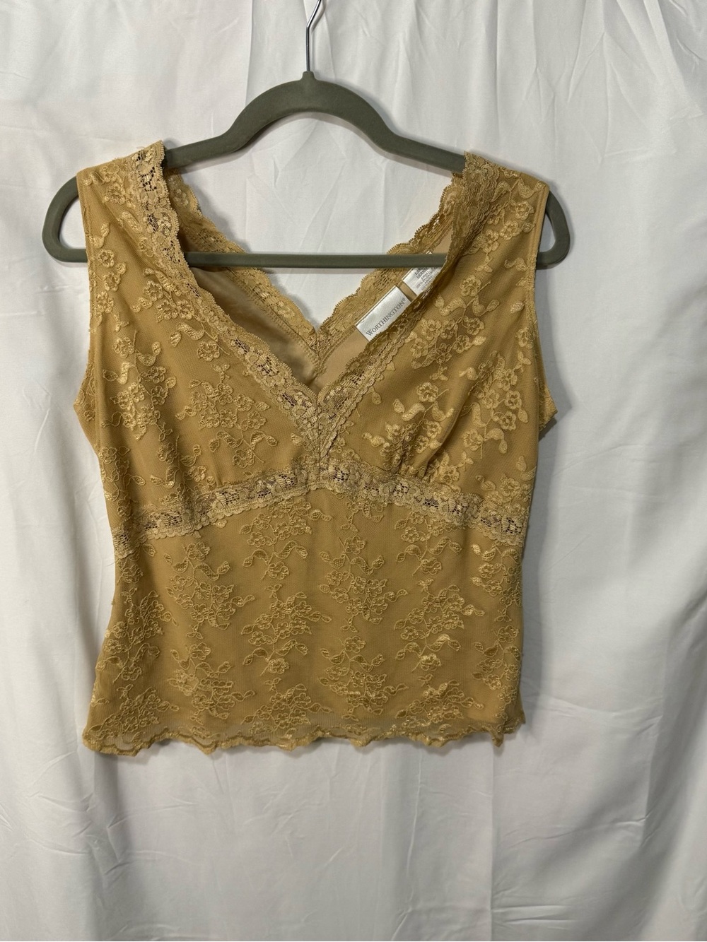 Vintage Women's Gold Lace V-Neck Camisole intricate floral details
